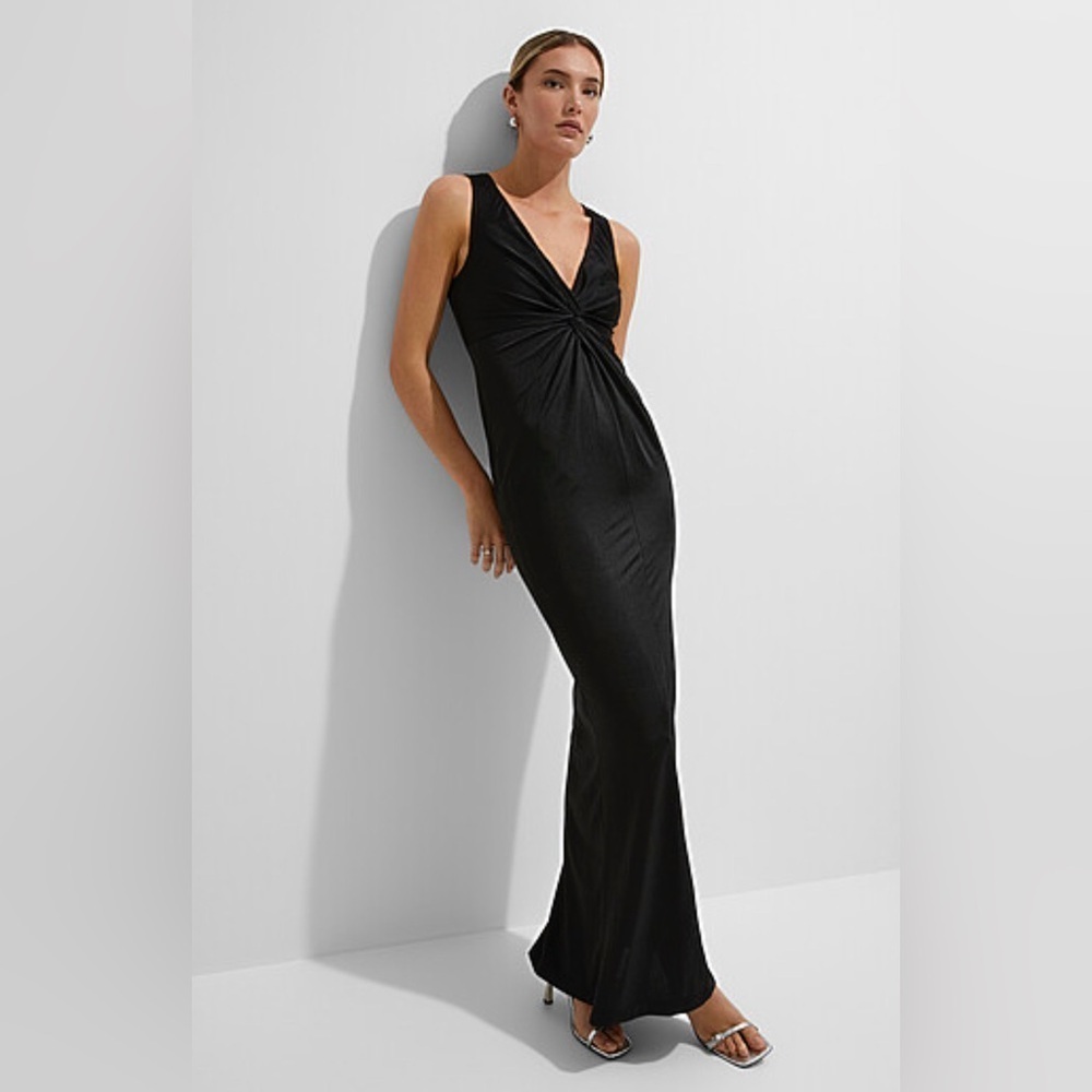 Brand New Black Maxi Dress - Size Small | Elegant V-Neck, Stretch Fit